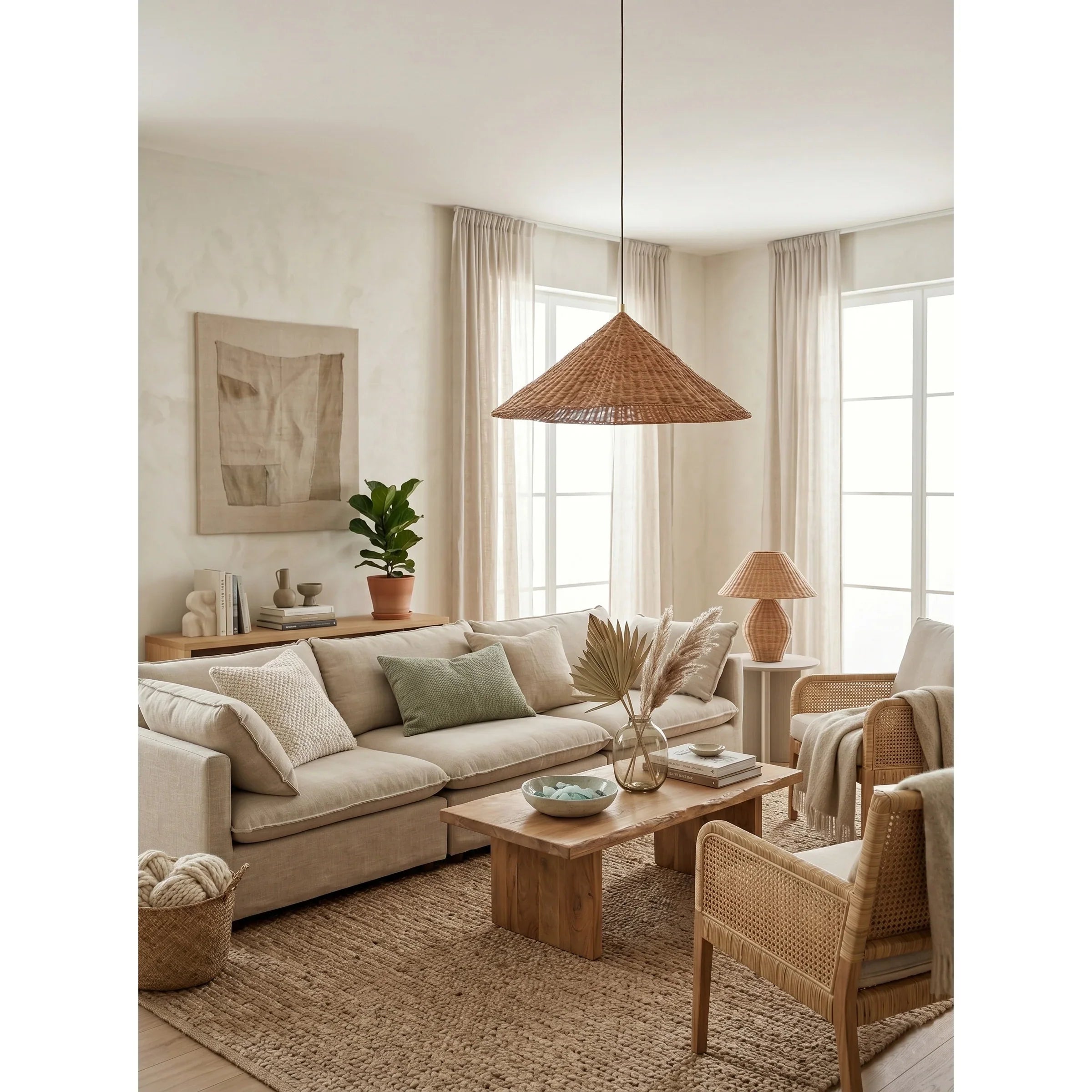 Kalani Scallop Rattan Pendant Light – Cone Shade