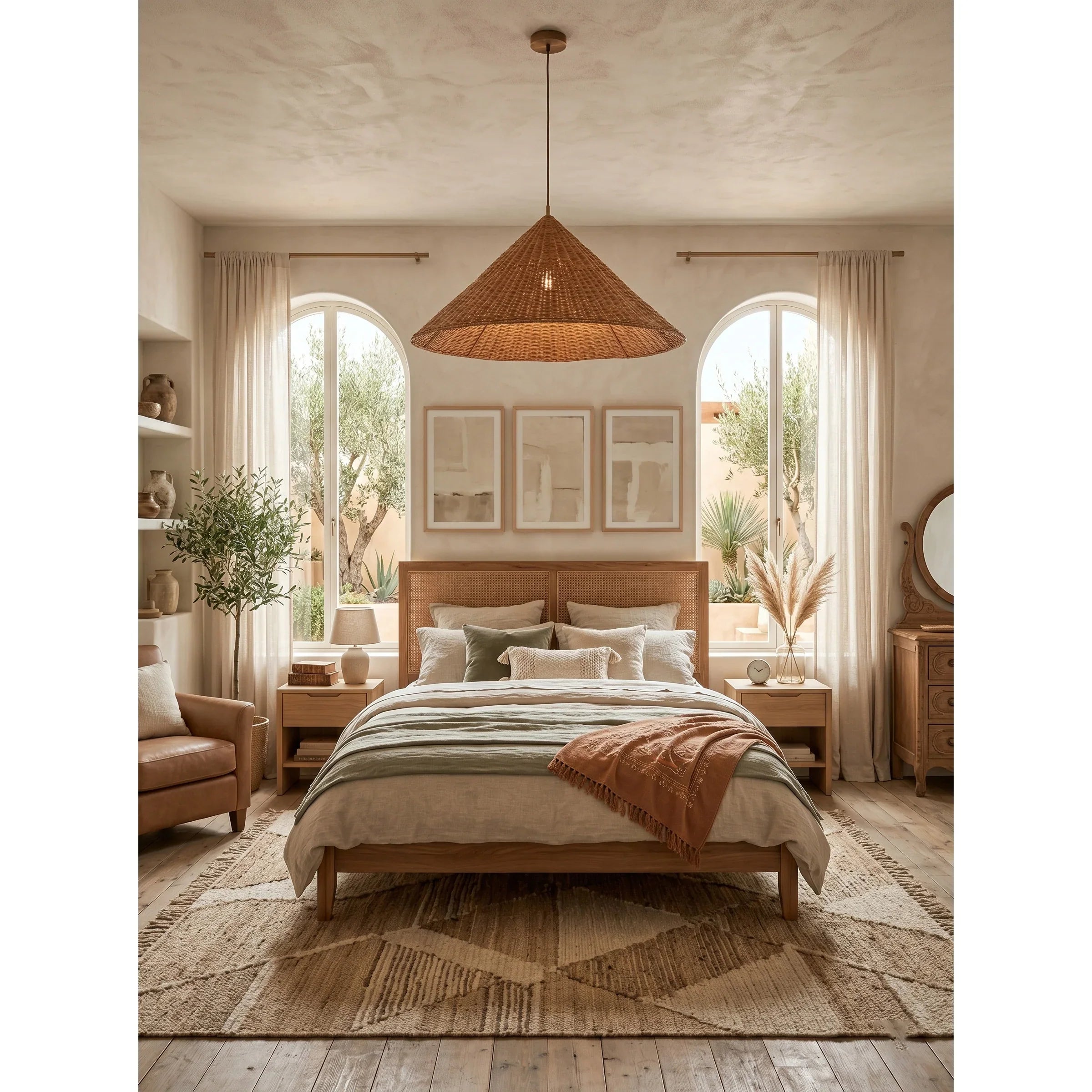 Kalani Scallop Rattan Pendant Light – Cone Shade