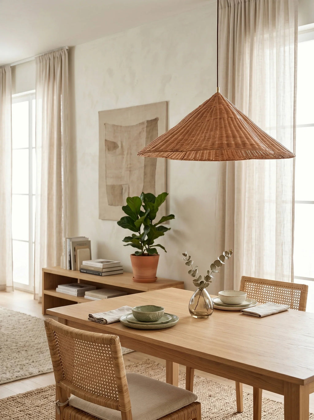 Kalani Scallop Rattan Pendant Light – Cone Shade