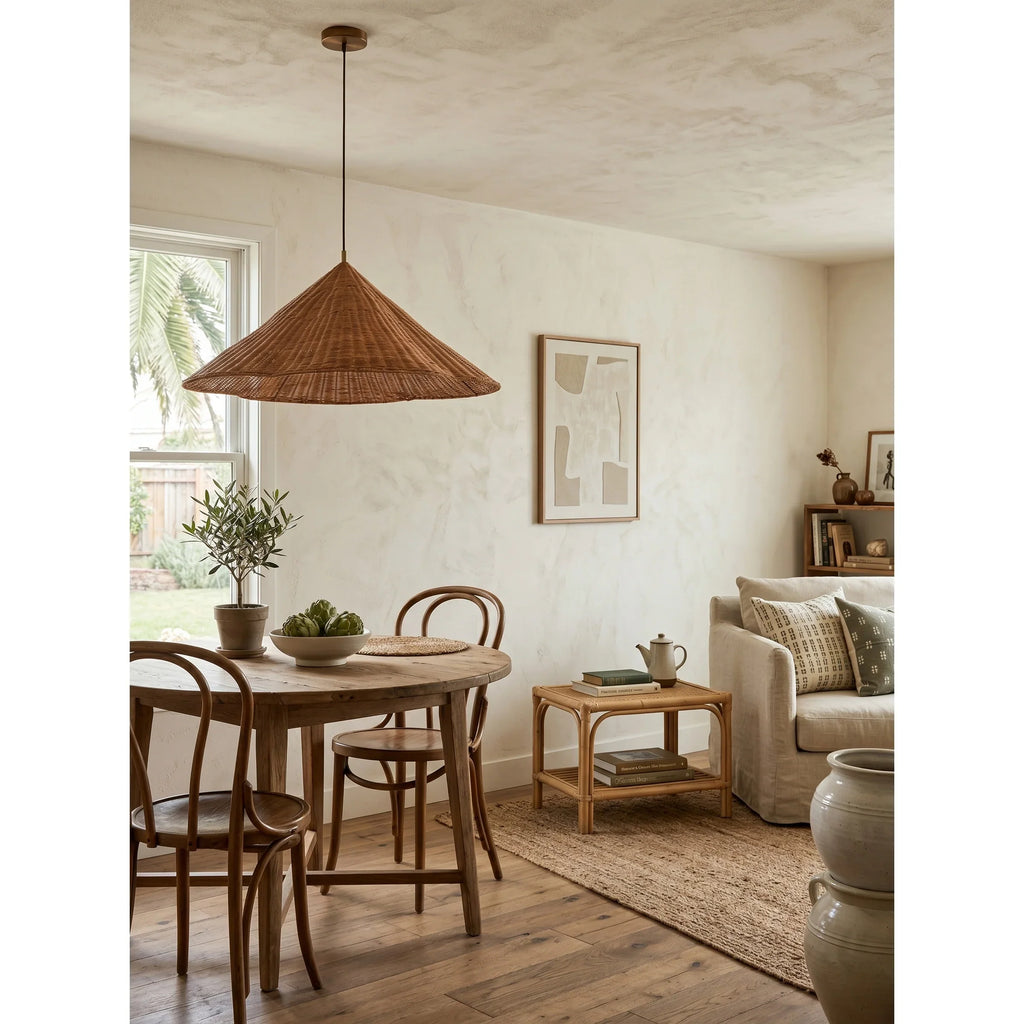 Kalani Scallop Rattan Pendant Light – Cone Shade