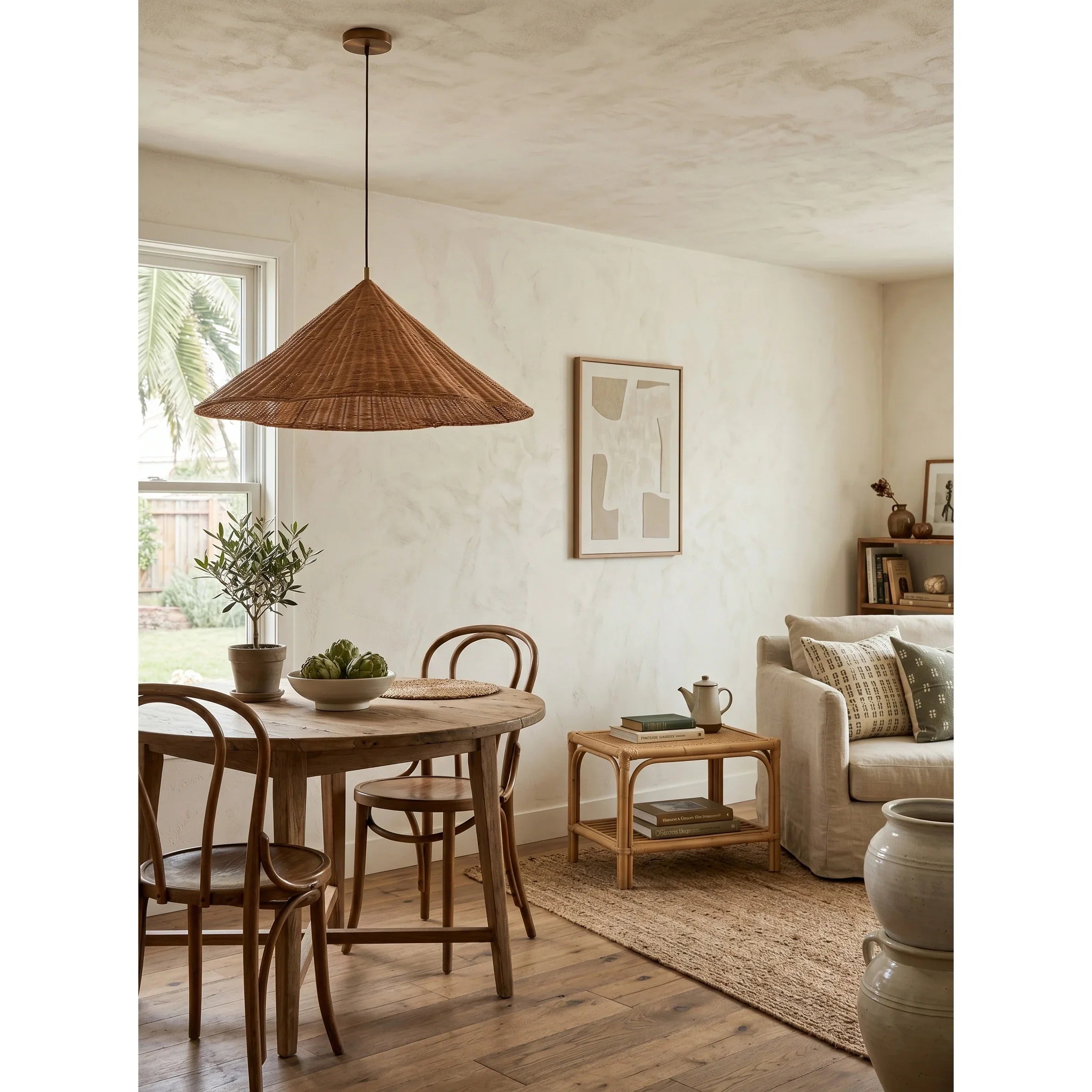 Kalani Scallop Rattan Pendant Light – Cone Shade