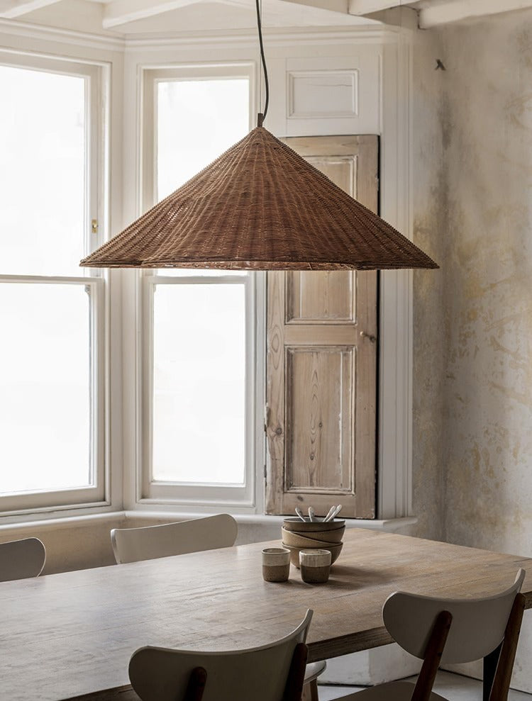 Kalani Scallop Rattan Pendant Light – Cone Shade