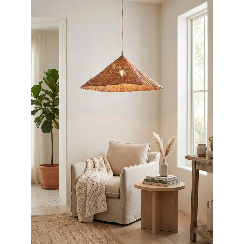 Kalani Scallop Rattan Pendant Light – Cone Shade