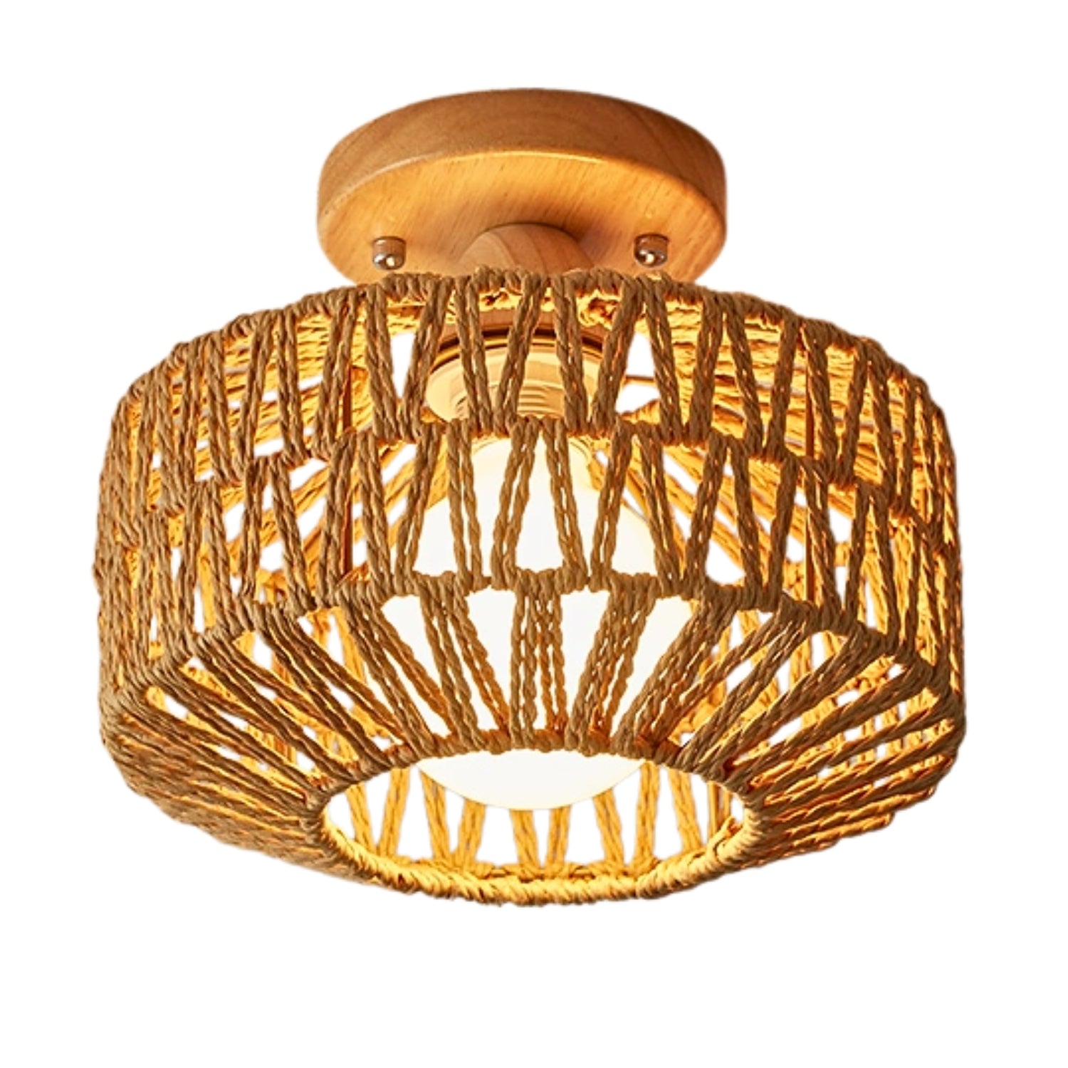 Kenmi Boho Rattan Drum Ceiling Light - Semi Flush Mount