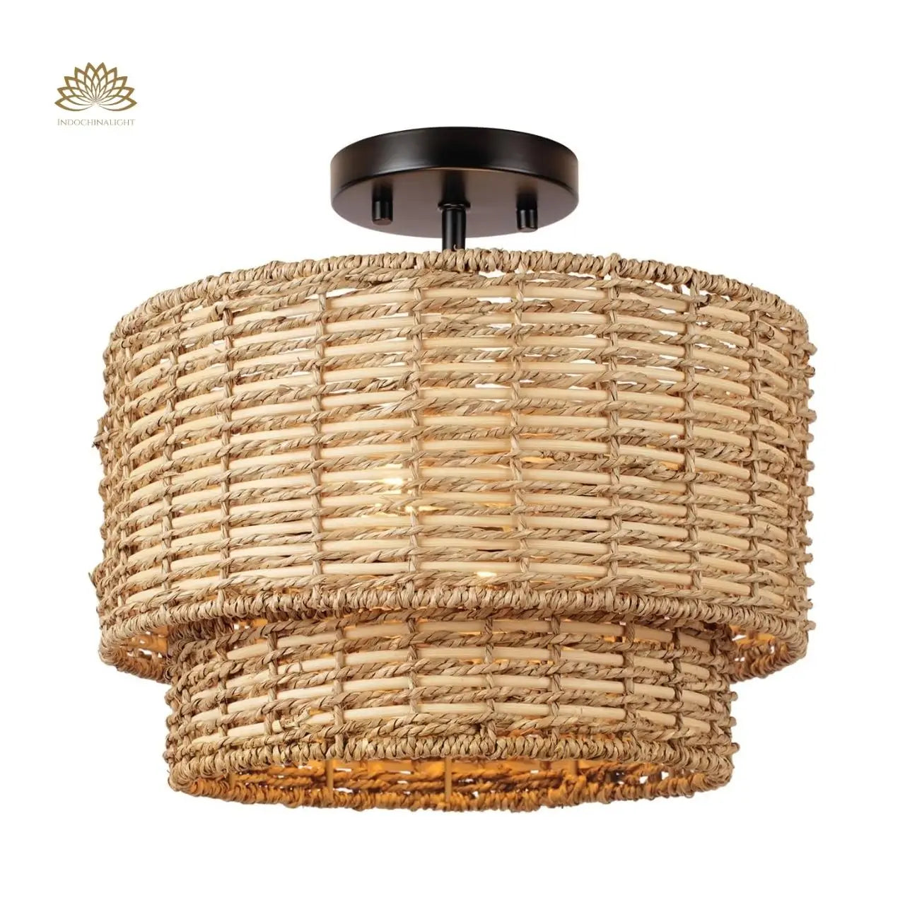 Lennie Wicker Rattan Double Drum Light - Semi Flush Mount