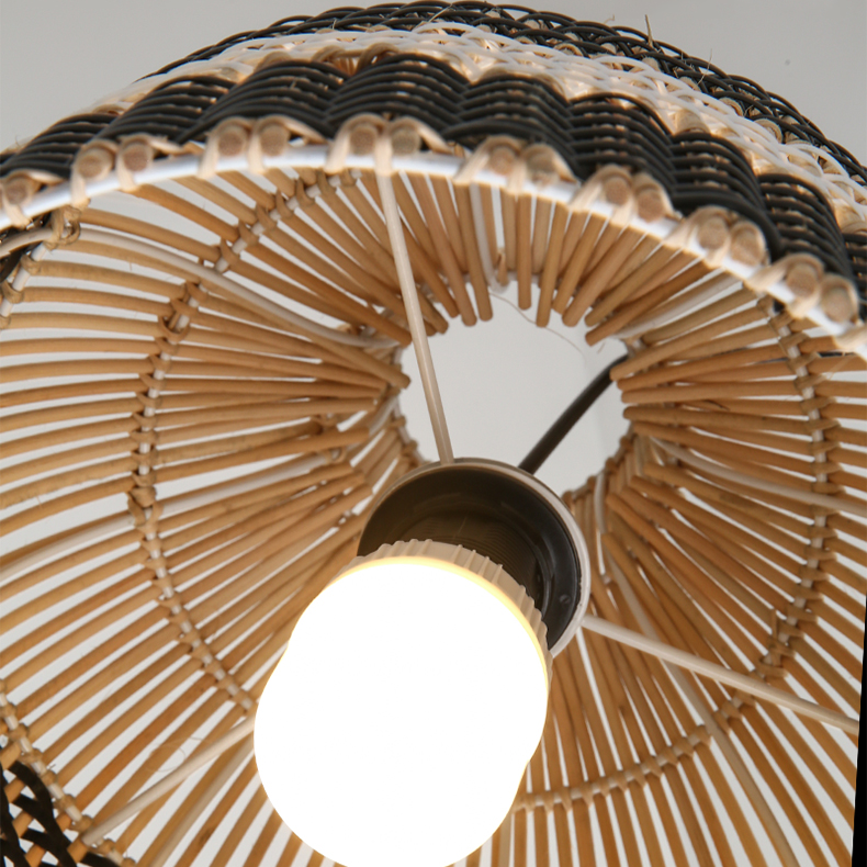 Littleglovo Small Basket Rattan and Black Wicker Pendant Light For Kitchen Island