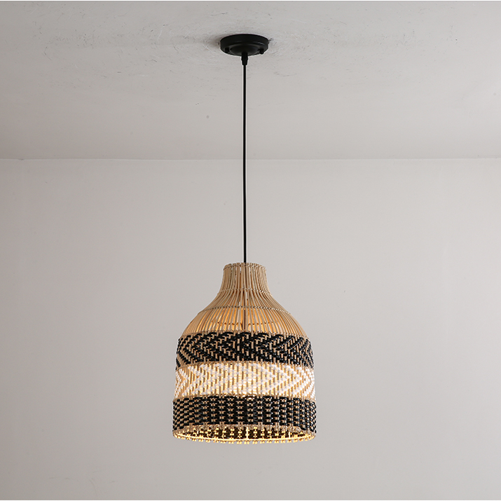 Littleglovo Small Basket Rattan and Black Wicker Pendant Light For Kitchen Island