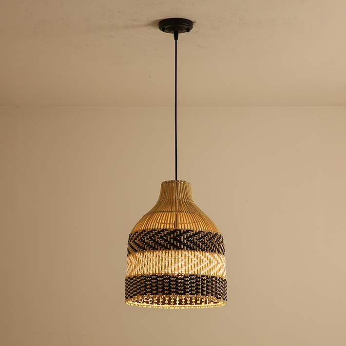 Littleglovo Small Basket Rattan and Black Wicker Pendant Light For Kitchen Island