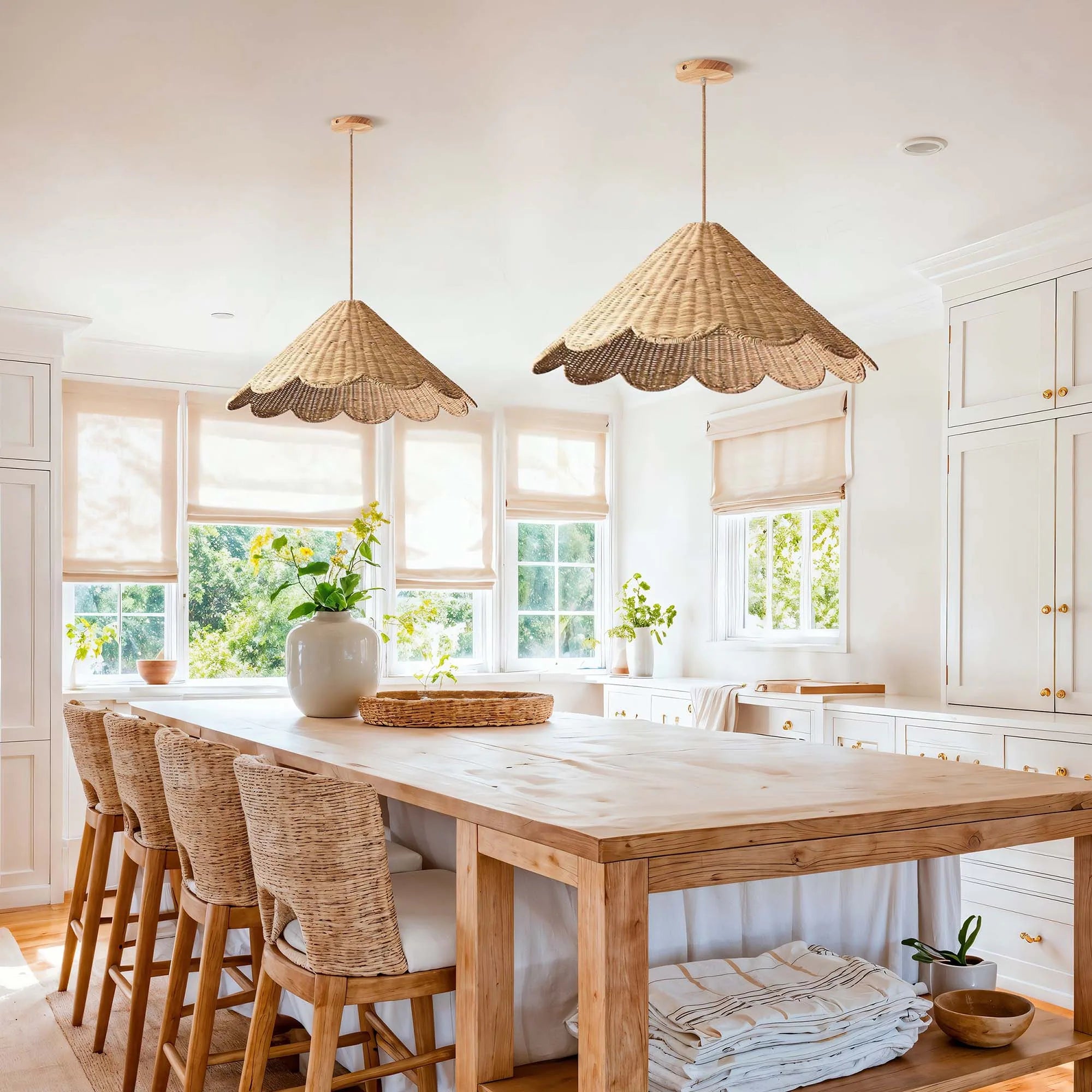 Maude Rattan Scallop Pendant Light