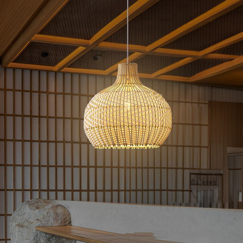 Merock White Rattan Dome Wicker Pendant Light