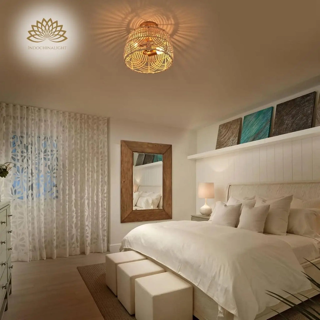 MhyTogn Small Rattan Ceiling Light