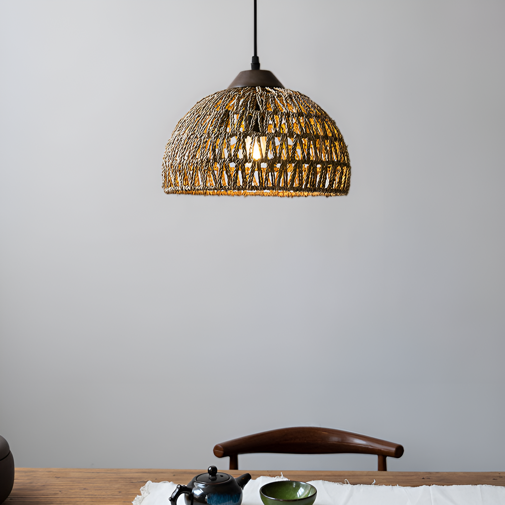 Milford Rattan Pendant Light, Small Dome Basket Weave