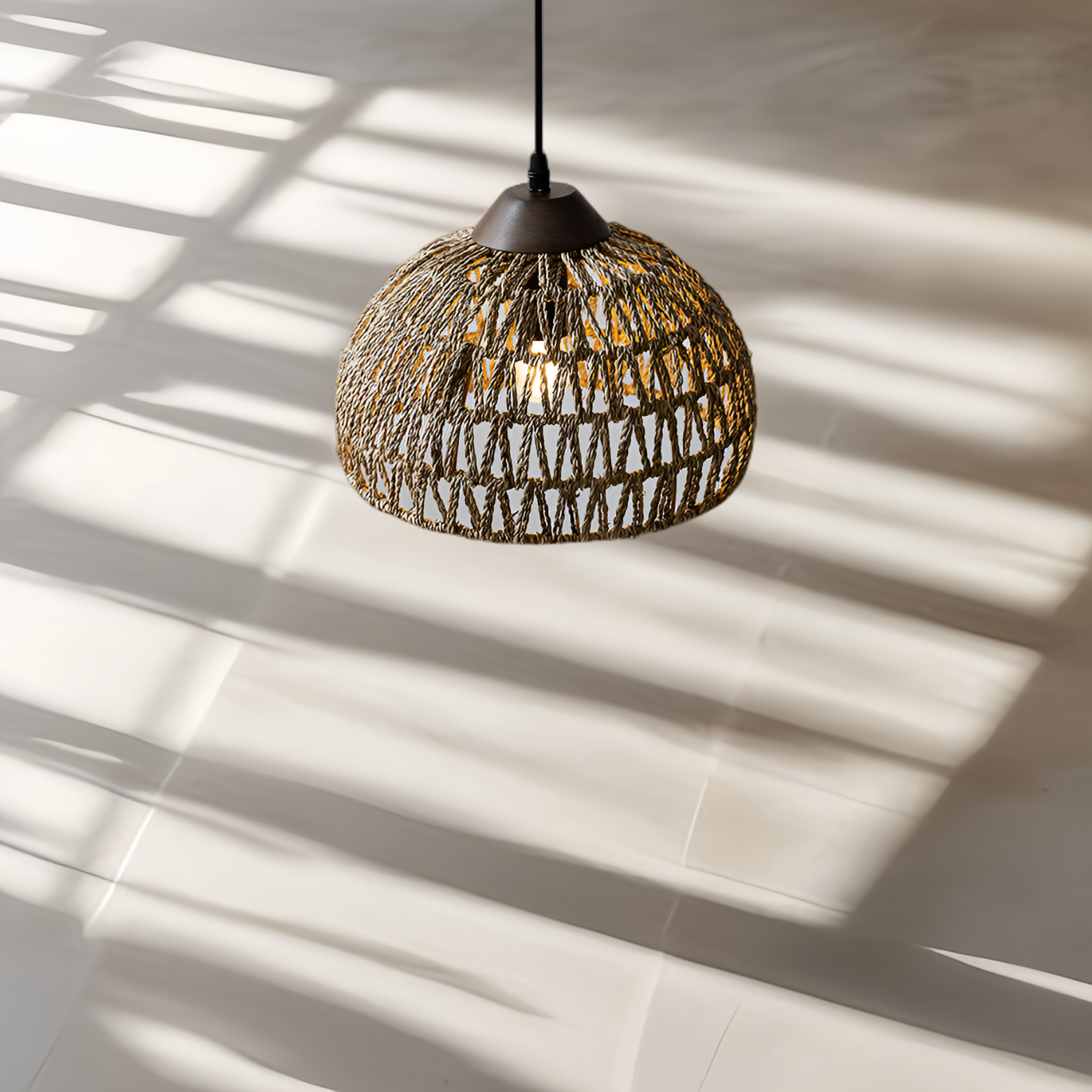 Milford Rattan Pendant Light, Small Dome Basket Weave
