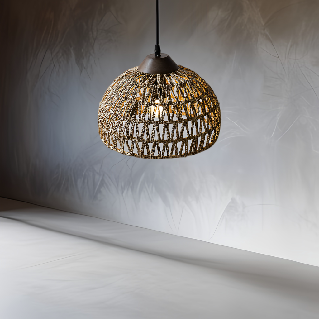 Milford Rattan Pendant Light, Small Dome Basket Weave