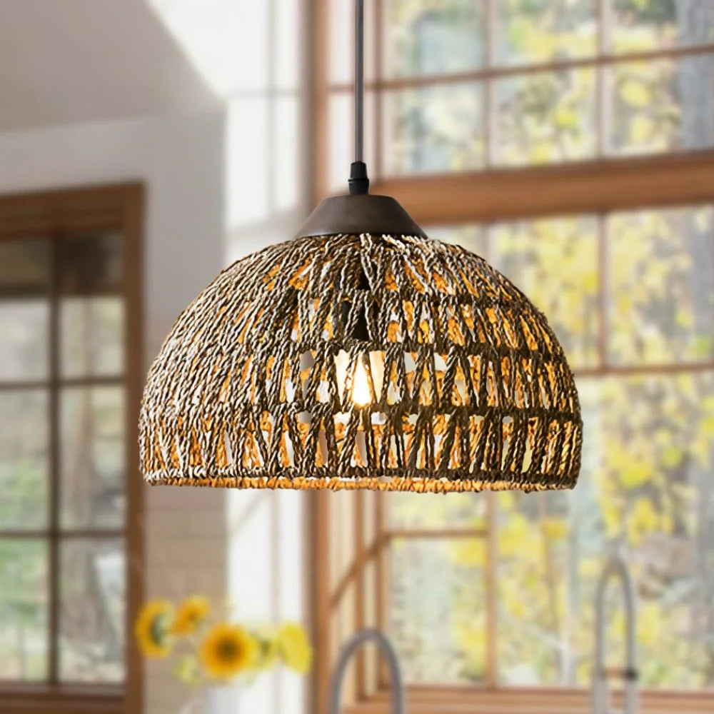 Milford Rattan Pendant Light, Small Dome Basket Weave