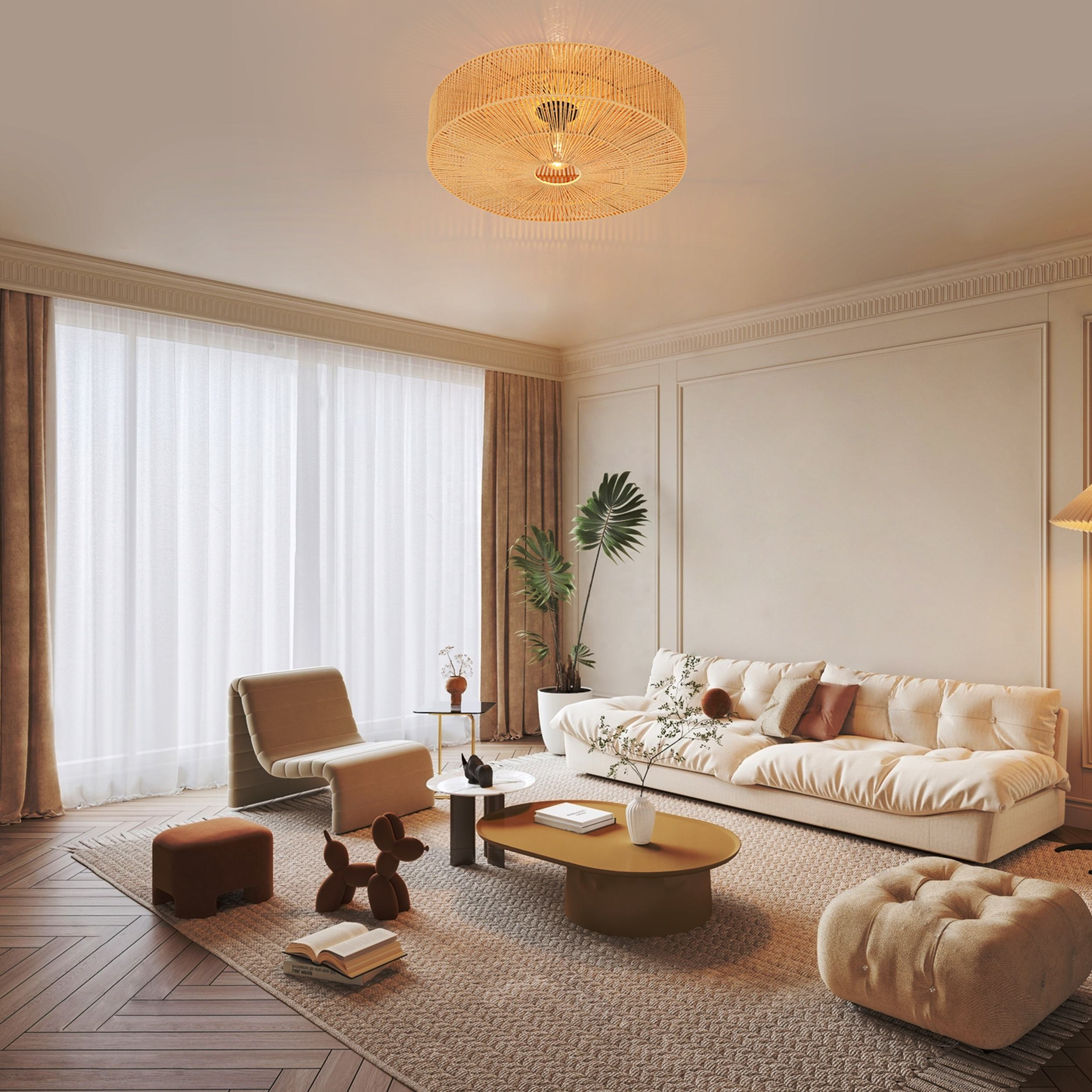 Monike Classic Rattan Drum Light - Flush Mount