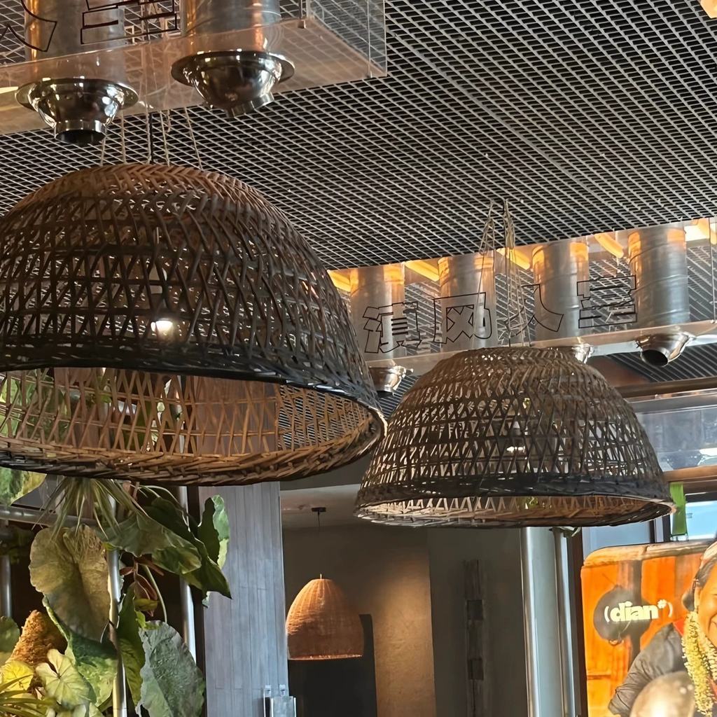 Neroweave Extra Large Black Dome Rattan Pendant Light