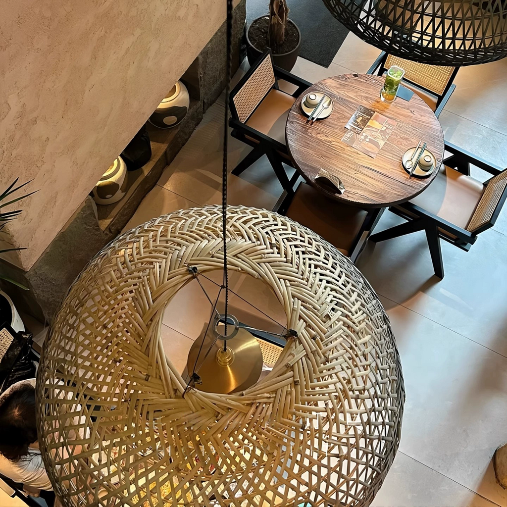 Neroweave Extra Large Black Dome Rattan Pendant Light