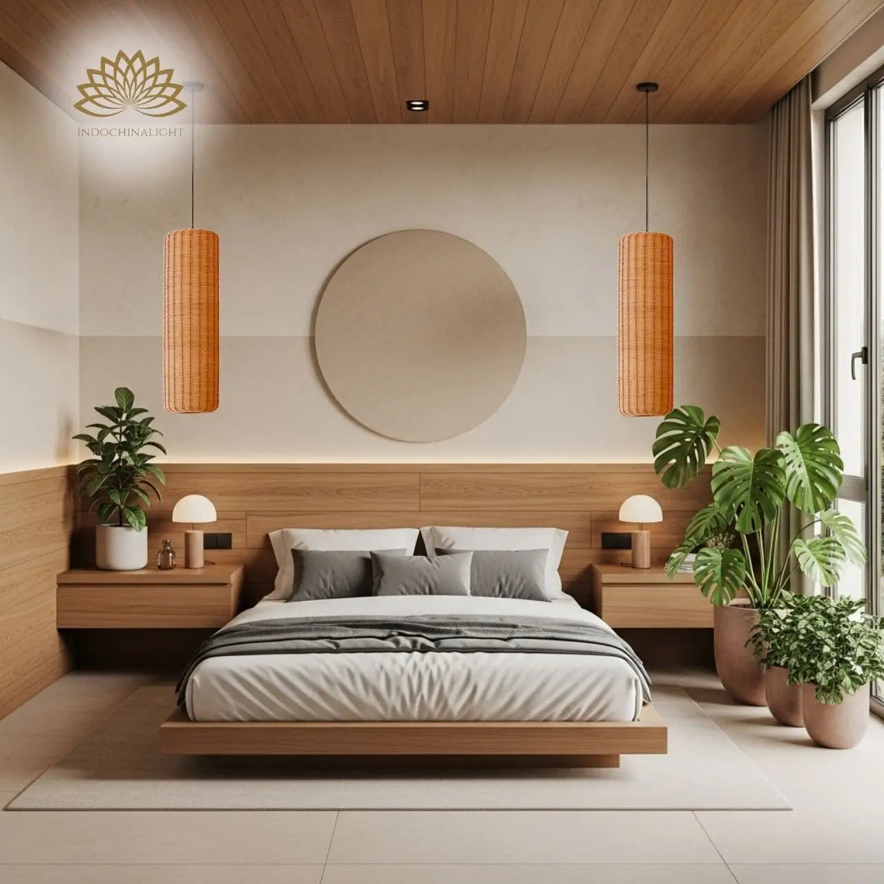 Punna Cylinder Wicker Rattan Pendant Light