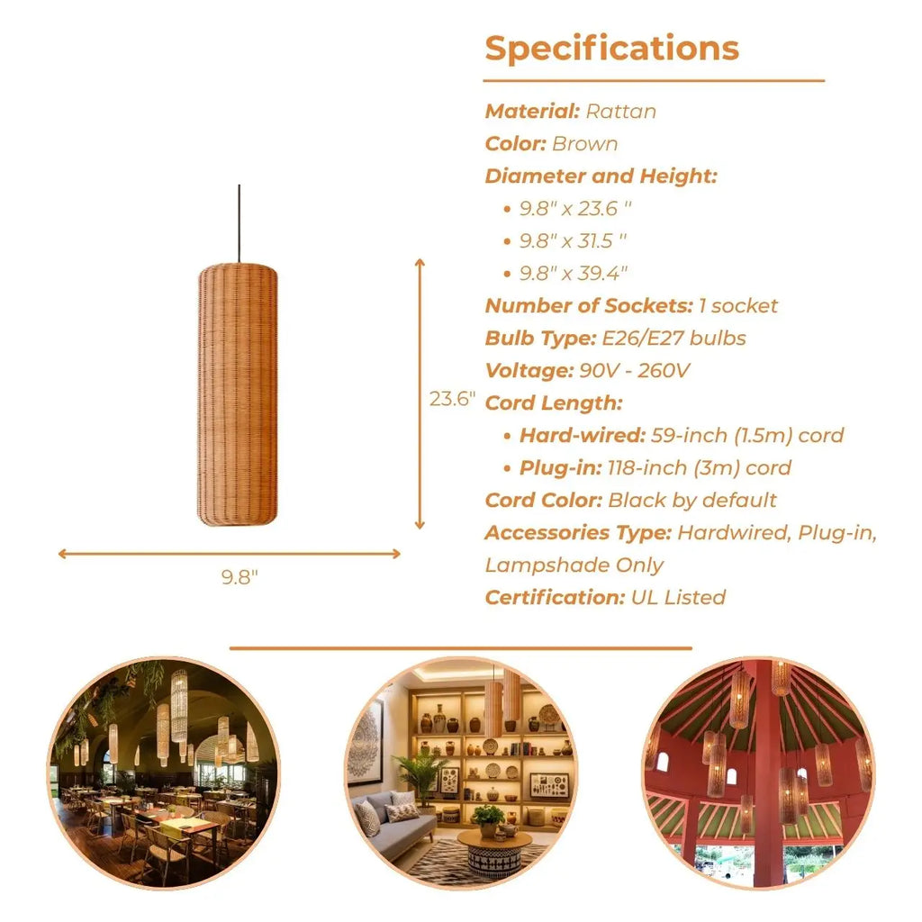 Punna Cylinder Wicker Rattan Pendant Light