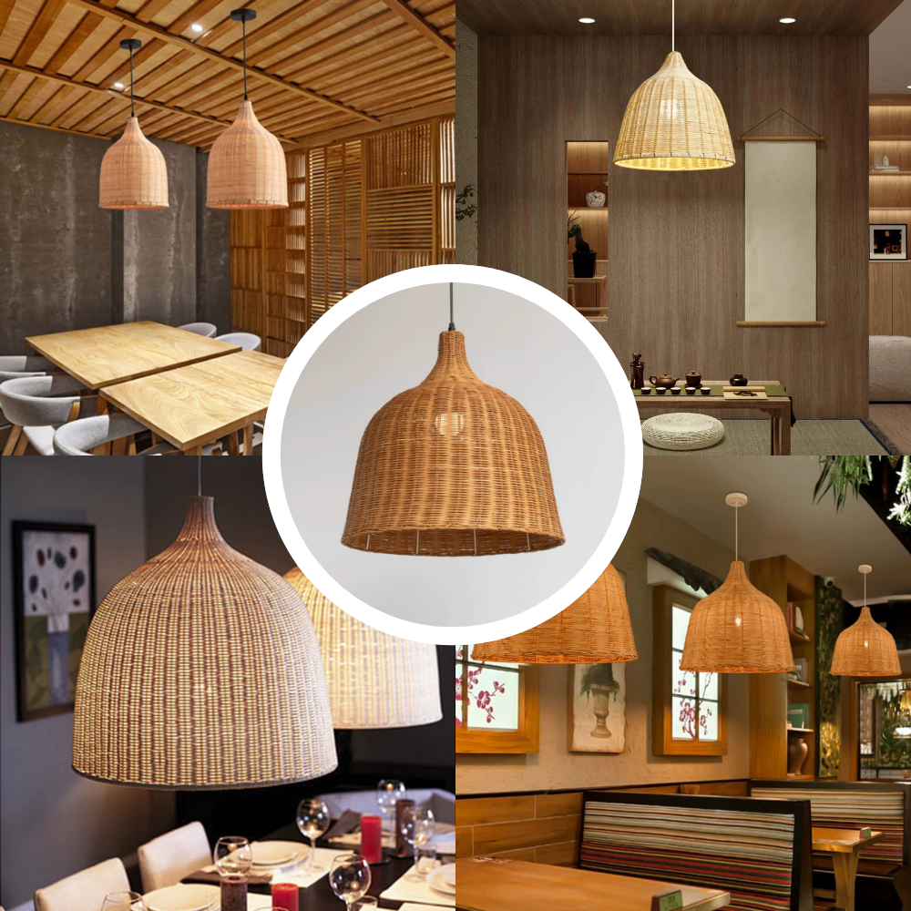 Allen and Roth Wicker Rattan Bell Basket Pendant Light