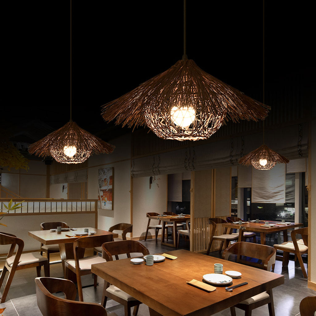 Begie Straw Hat Rattan Black Pendant Light