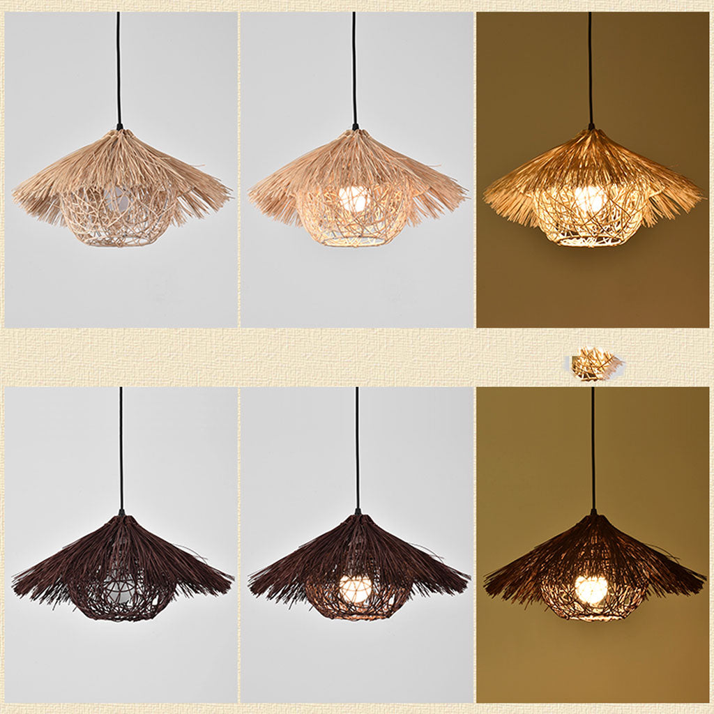 Begie Straw Hat Rattan Black Pendant Light