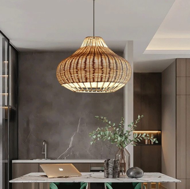 Rustic Pear Dome Wicker Rattan Pendant Light