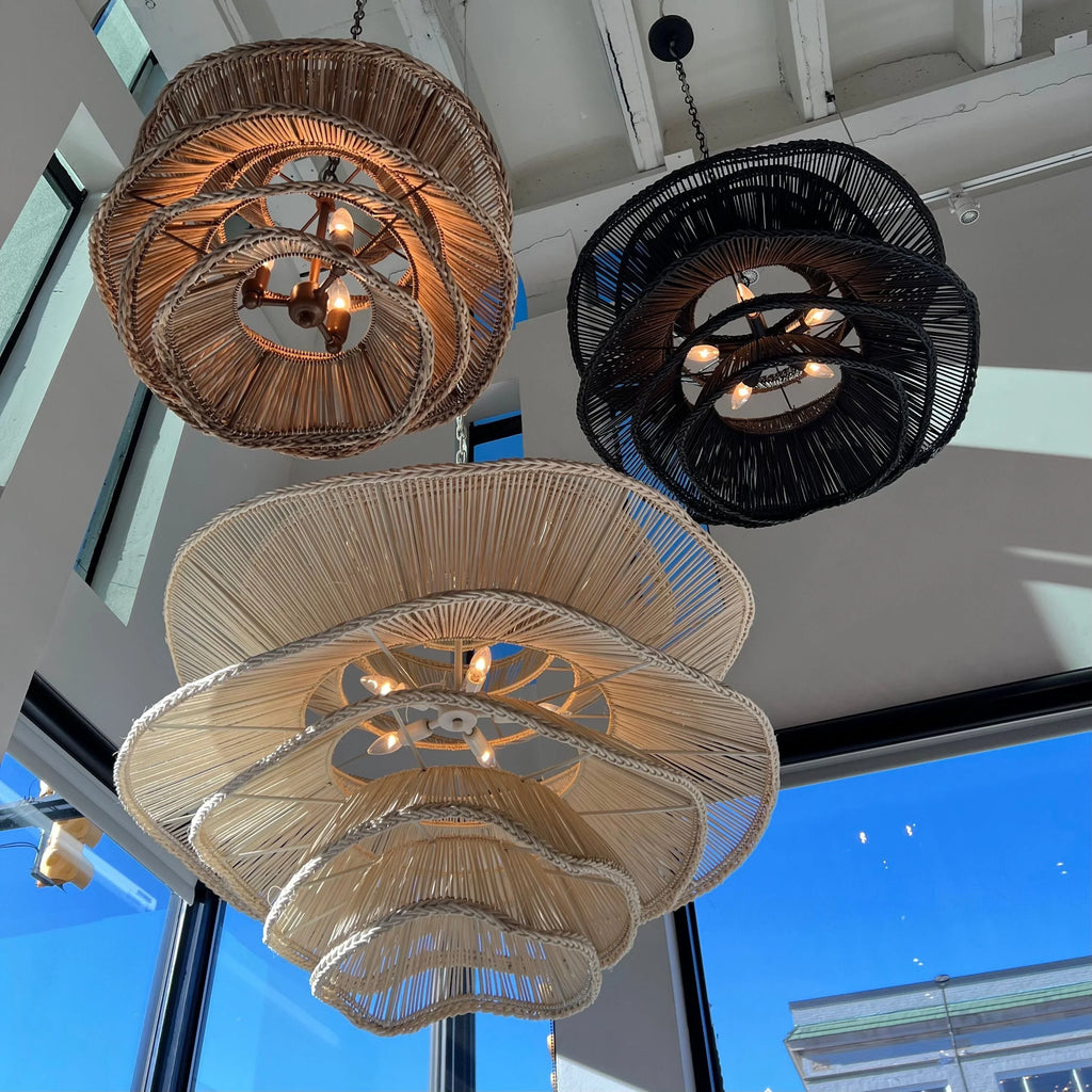 Alondra Rattan Wave Pendant Light – 5 Bulbs – Wavy Shade