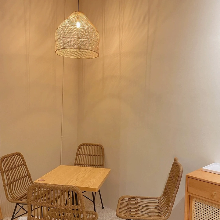 Cocoa Dome Rattan Pendant Light Over Farmhouse Kitchen Island