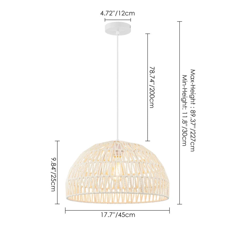 Campana Small White Rattan Dome Basket Pendant Light