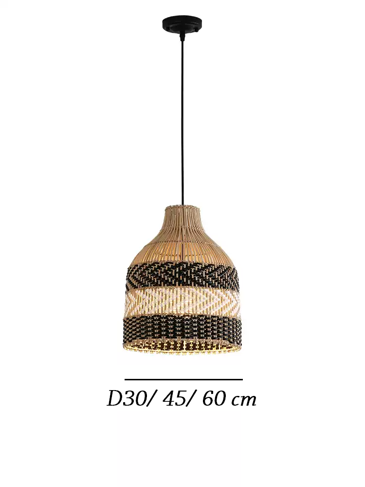 Littleglovo Small Basket Rattan and Black Wicker Pendant Light For Kitchen Island