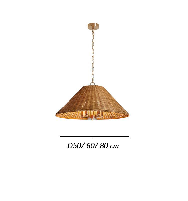 Timor Rattan Drum Wicker Pendant Light - Gold Socket 5 Bulbs