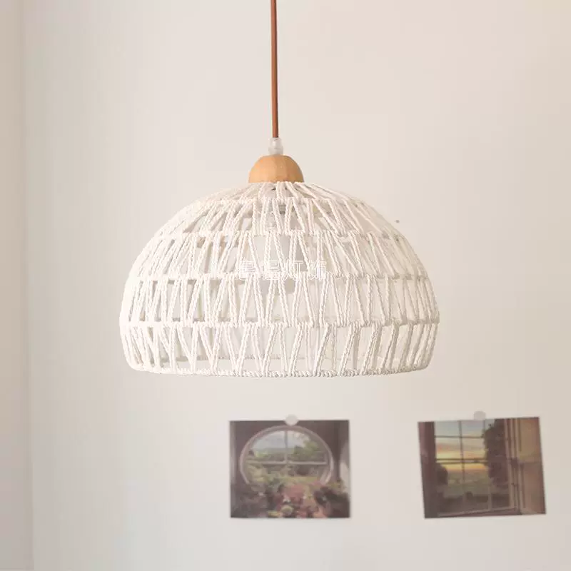 Campana Small White Rattan Dome Basket Pendant Light