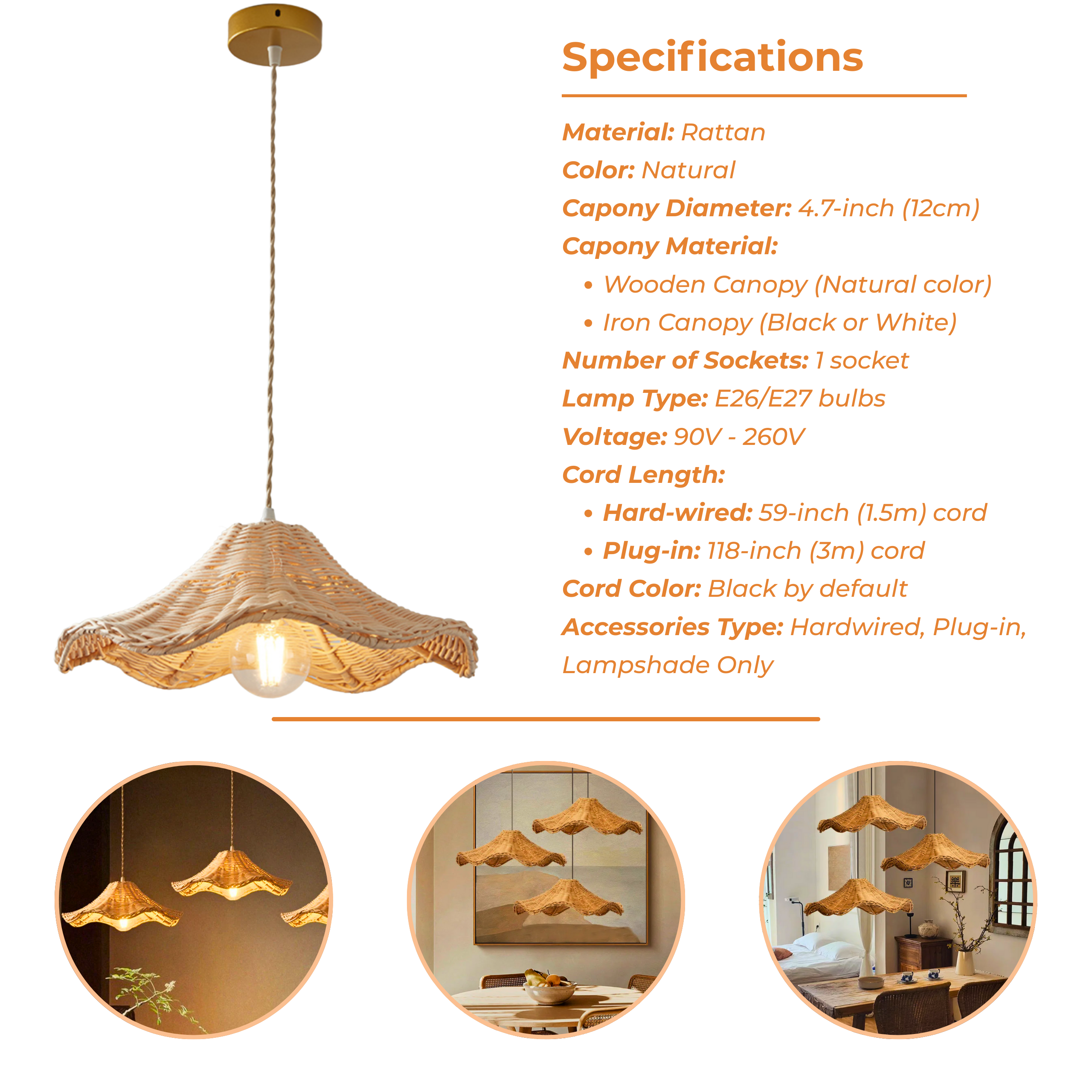 Ariel Rattan Wave Pendant Light