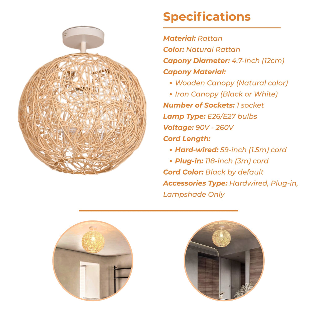 Sucada Round Rattan Ceiling Light Fixture