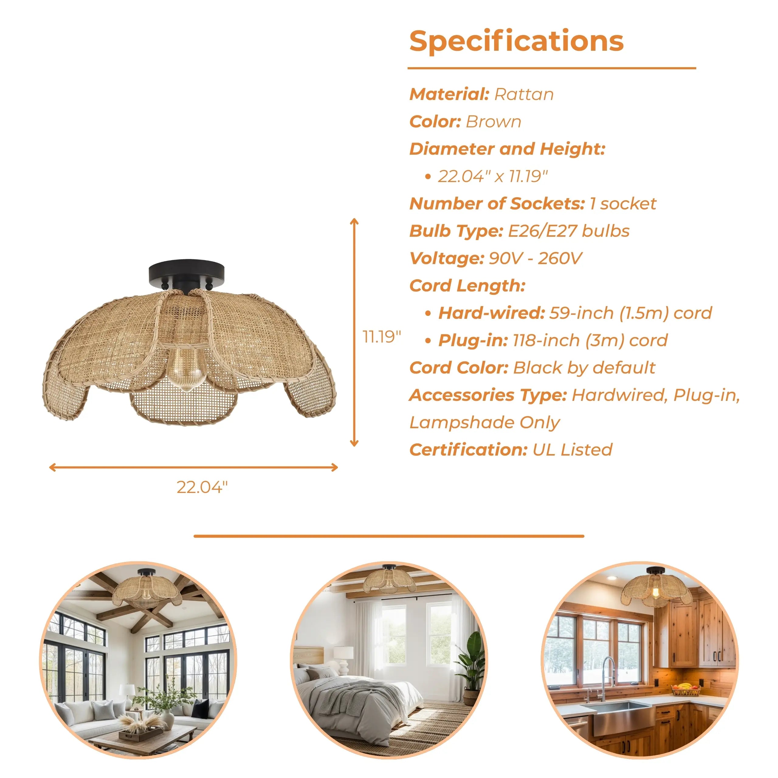 Willa Rattan Flower Ceiling Light