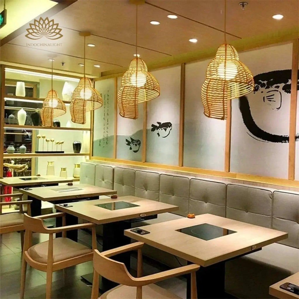 Shell Spiral Black Rattan Pendant Light