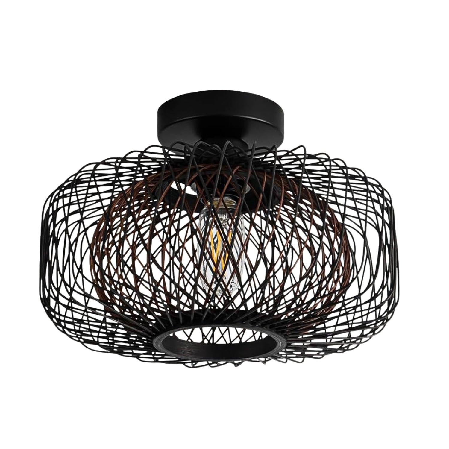Tbaoinla Black Rattan Ceiling Light 16 Inches
