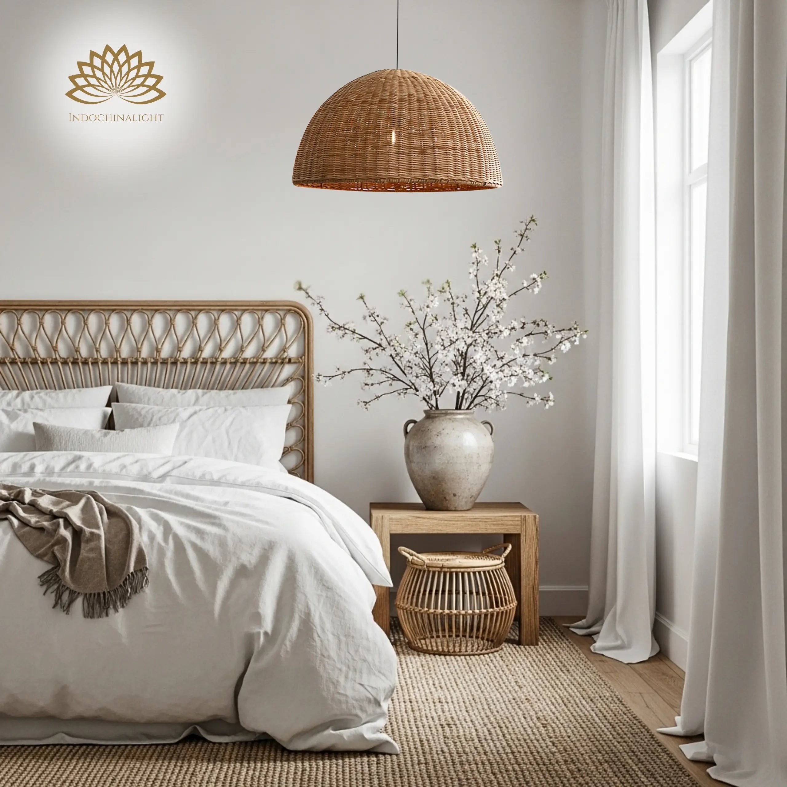 Thaely Dome Wicker Rattan Pendant Light Modern Boho Kitchen Island