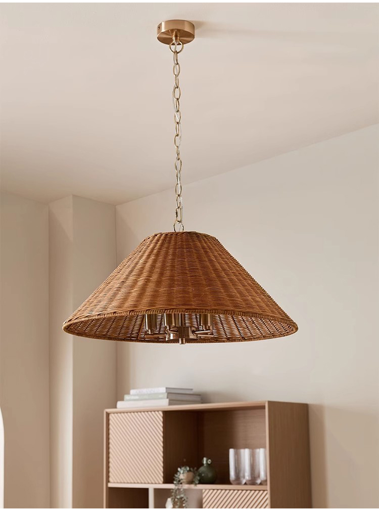 Timor Rattan Drum Wicker Pendant Light - Gold Socket 5 Bulbs