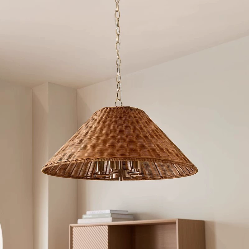 Timor Rattan Drum Wicker Pendant Light - Gold Socket 5 Bulbs