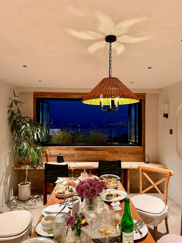 Timor Rattan Drum Wicker Pendant Light - Gold Socket 5 Bulbs