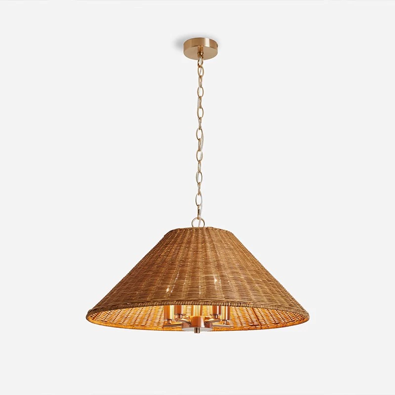 Timor Rattan Drum Wicker Pendant Light - Gold Socket 5 Bulbs