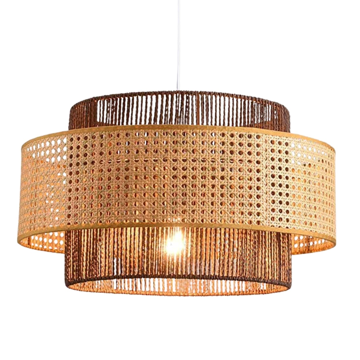 Triela Black and Rattan Drum Pendant Light