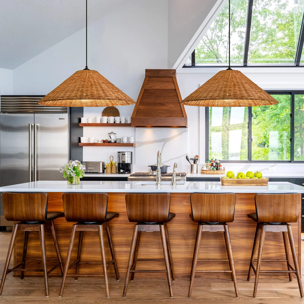 Carter Cone Woven Wicker Rattan Pendant Light