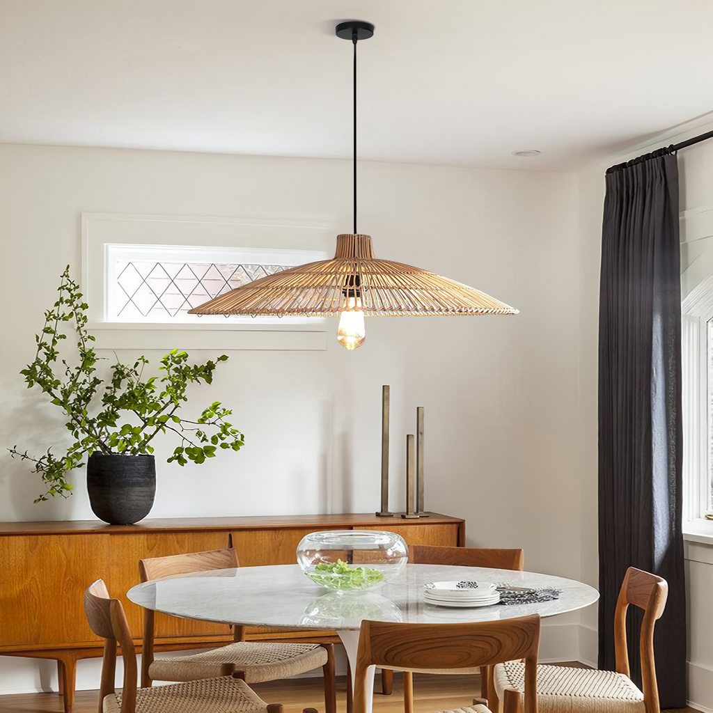 Umbrella Rattan Flat Round Pendant Light