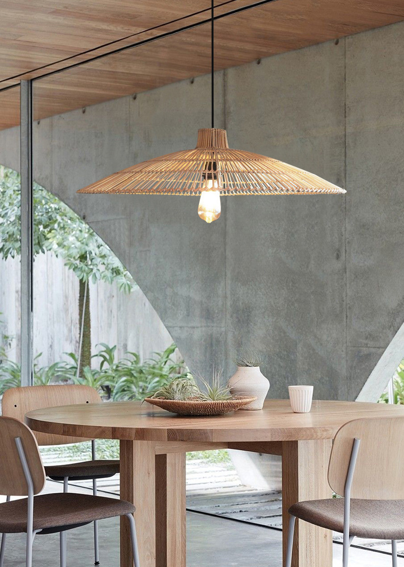 Umbrella Rattan Flat Round Pendant Light