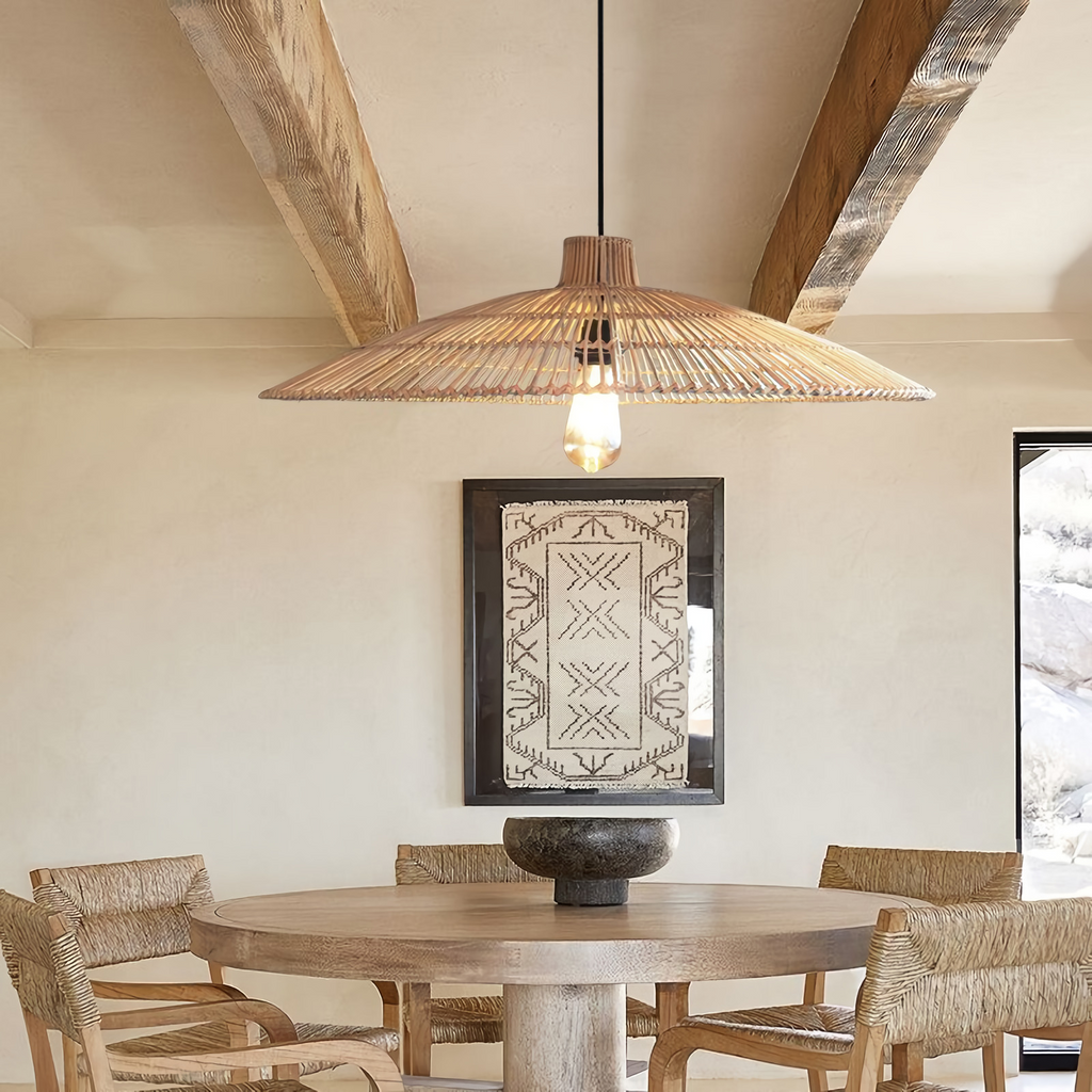 Umbrella Rattan Flat Round Pendant Light