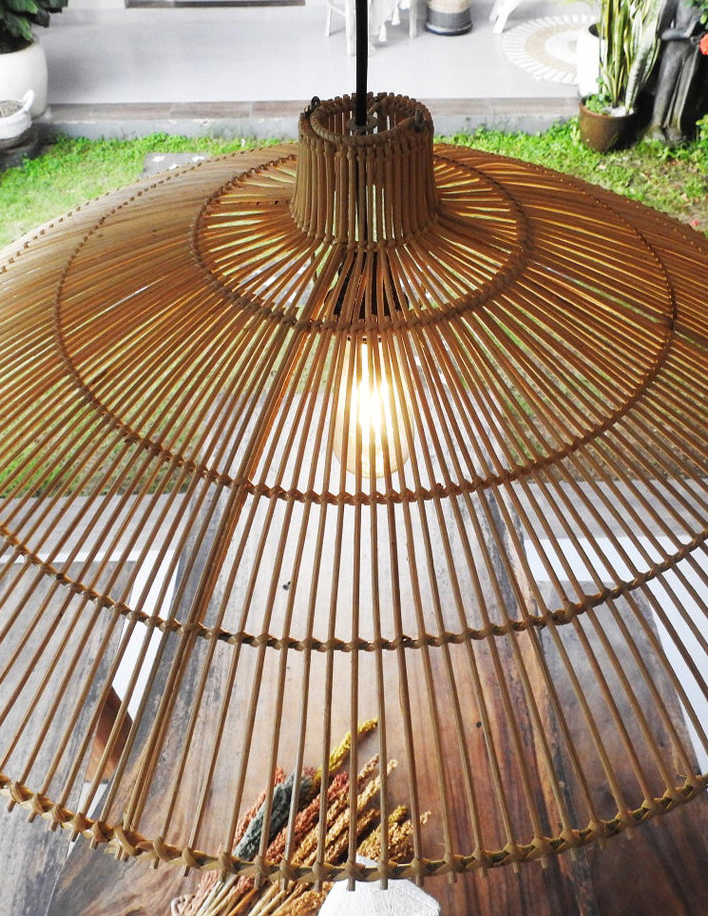Umbrella Rattan Flat Round Pendant Light